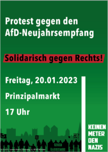 Plakat zu den Protesten gegen den Neujahrsempfang der extrem rechten AfD am 20.01.2023 in Münster